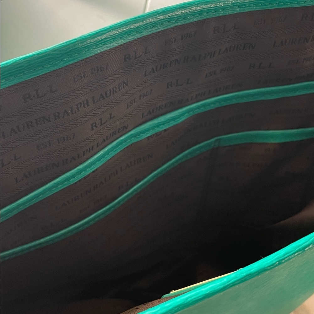 Lauren Ralph Lauren Newbury Emerald Green Embossed Logo Footed Tote Bag - Picture 13 of 14